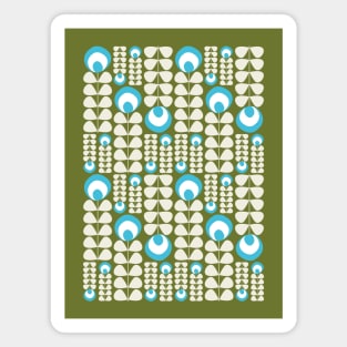 Green, Light Blue, Cream Mid Mod Flowers Pattern Magnet